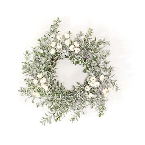 Snow Berries & Icy Boxwood Candle Ring 4.5"