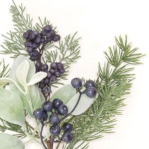 Royal Blue Berries Cedar & Lamb's Ear Pick 15"