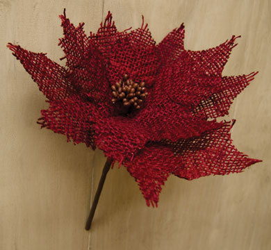 Burlap Poinsettia Pick Red