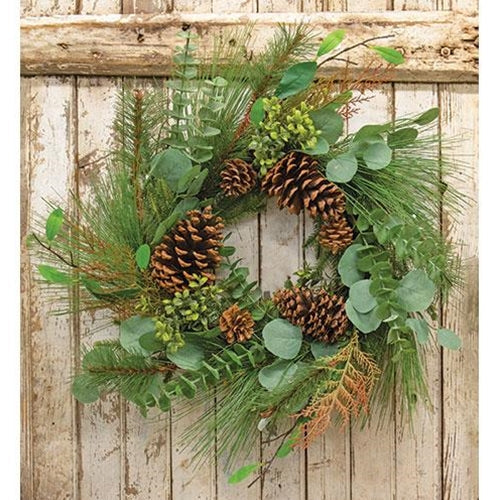 Lg Pine w/Leaf Wreath 22"