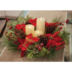 Winter Party Poinsettia & Pine Wreath 24"