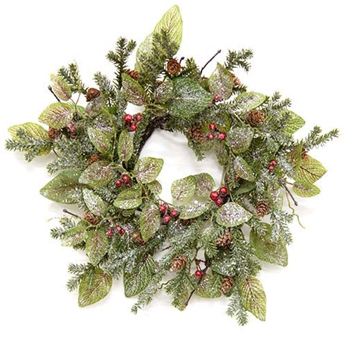 Snowy Fittonia Pine & Berries Candle Ring 4.5"