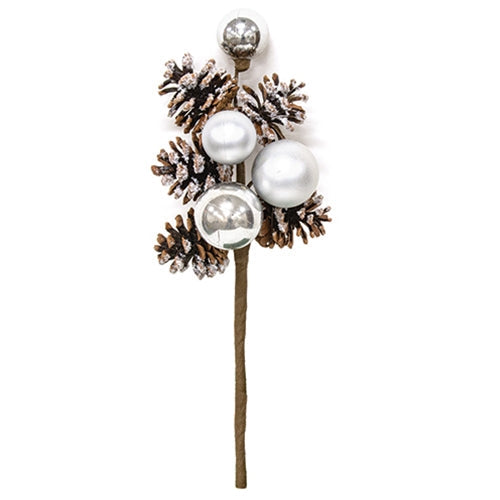 Snow Sprinkled Pine & Baubles Pick 12.5"