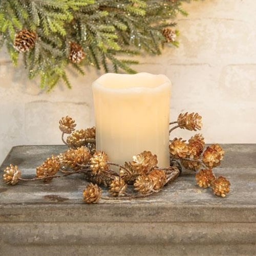 Gleaming Pinecone Candle Ring 3.5"
