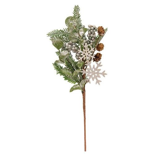 Frosted Fir Berry & Snowflake Pick 18"