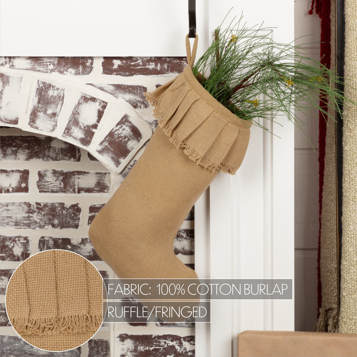 Festive Natural Burlap Ruffled Stocking 11x15