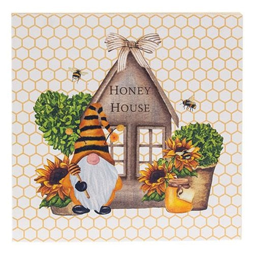 Honey House Bee Gnome Square Block