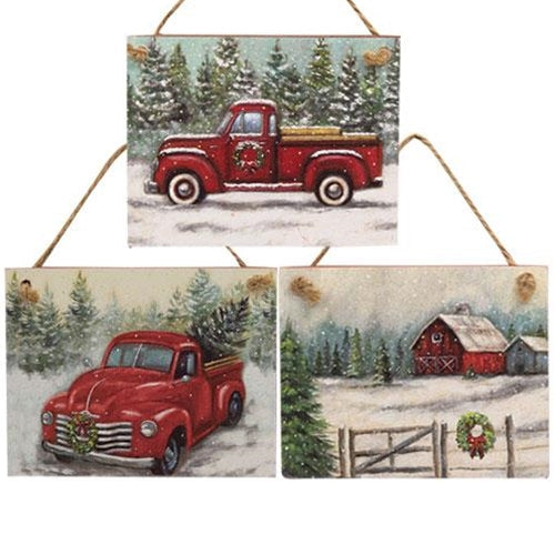 3/Set Farm Life Distressed Ornaments