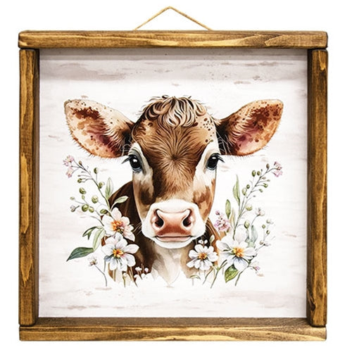 Pretty Cow & Flowers Framed Print 12"