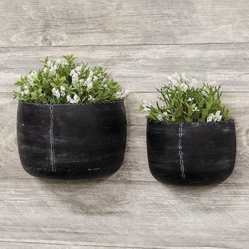 2/Set Distressed Black Metal Wall Bucket