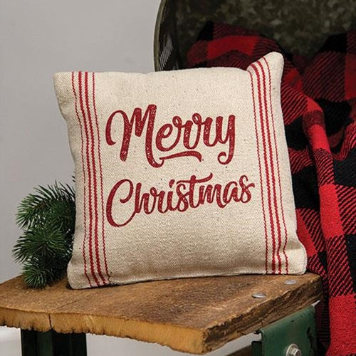 Merry Christmas Red Striped Pillow
