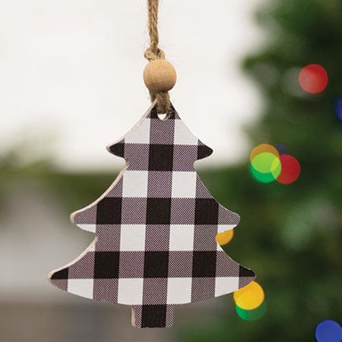 Black & White Buffalo Check Tree Ornament with Bead