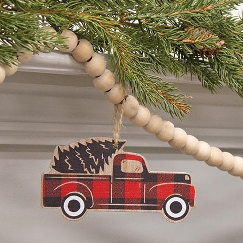 Wooden Red Buffalo Check Truck Beaded Garland