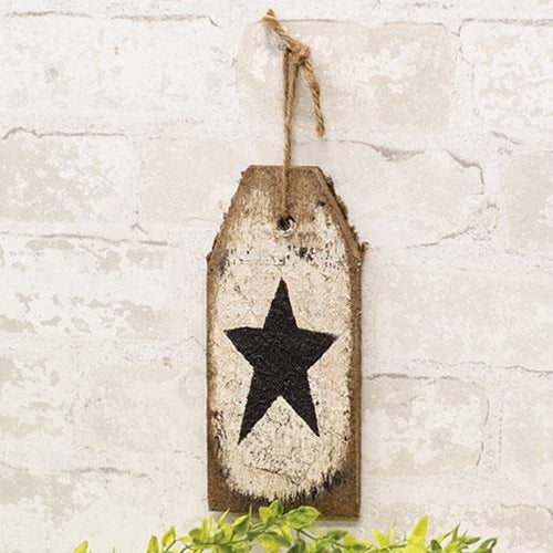 Rustic Wood White Tag w/Black Star