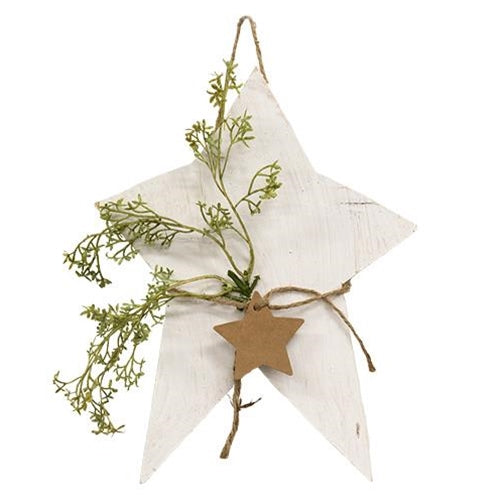 Rustic Wood Whitewashed Primitive Star w/Star Tag Large