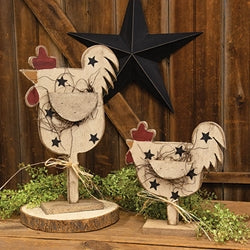 Rustic Wood Stars Chicken on Base 18.5"H