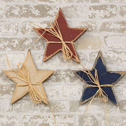 Distressed Wood Americana Star Ornament w/Raffia 6.5" 3 Asstd.