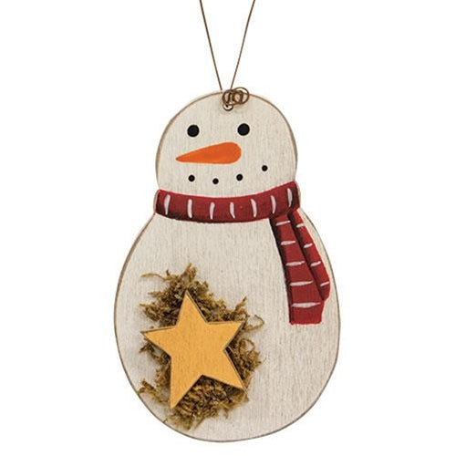 Roly Poly Wooden Snowman Ornament w/star