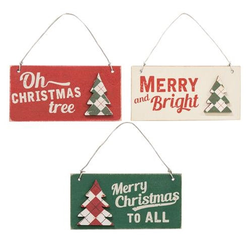 3/Set Plaid Christmas Tree Word Ornaments
