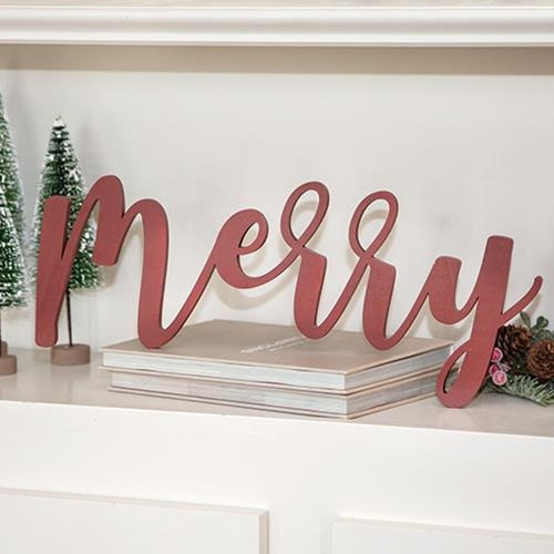 Red "Merry" Hanging Script Sign