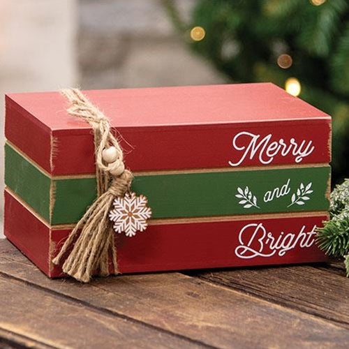 Merry and Bright Wooden Stacked Books