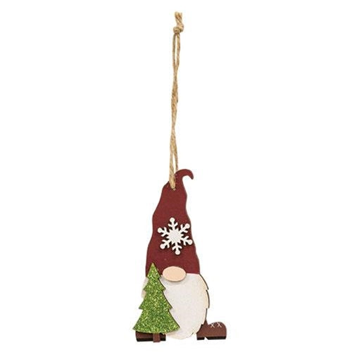 Wooden Christmas Tree Gnome Ornament