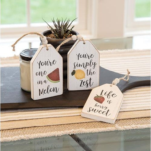 3/Set Summer Fruit Distressed Wooden Tag Ornaments