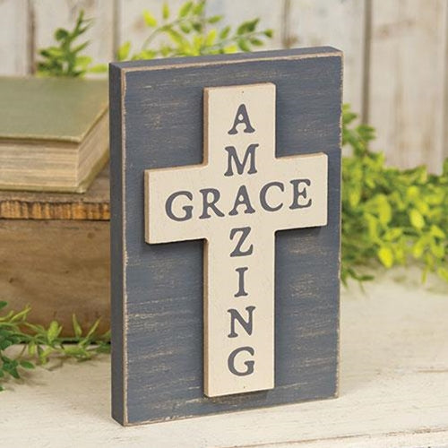 Amazing Grace Layered Wooden Cross Block