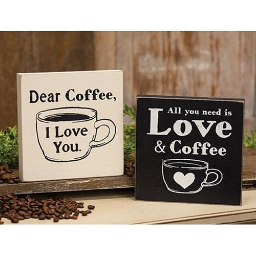 Love & Coffee Block Sign 2 Asstd.