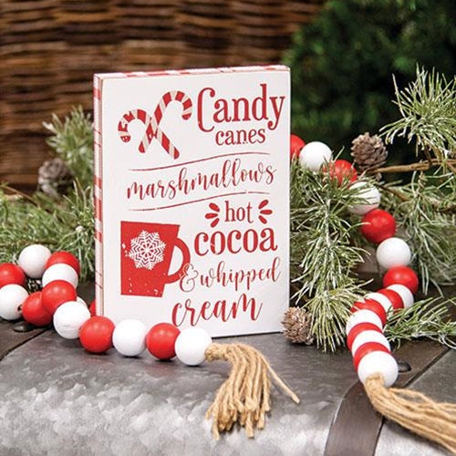 Candy Canes Marshmallows Hot Cocoa Wooden Block Sign