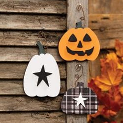 3/Set Wooden Pumpkin Ornament w/Curly Wire Hanger