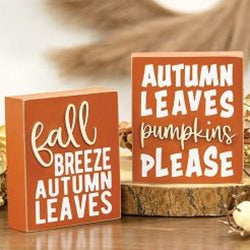 Autumn Leaves/Pumpkins Please Box Sign 2 Asstd.