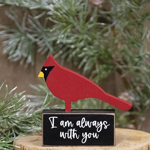 Wooden Cardinal on "I Am Always With You" Base