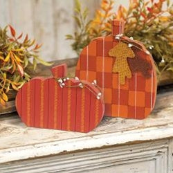 2/Set Autumn Leaves Plaid & Stripes Pumpkin Sitters