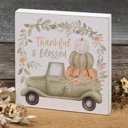 Thankful & Blessed Watercolor Pumpkin Truck Box Sign