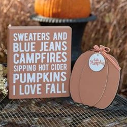 2/Set Sweaters and Blue Jeans Box Sign with Hello Pumpkin Easel