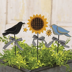 3/Set Bluebird Crow & Sunflower Plant Poke