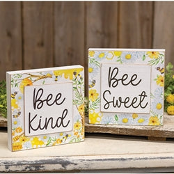 Bee Sweet/Bee Kind Layered Bee & Floral Box Sign 2 Asstd.