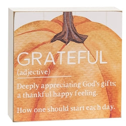Thankful/Grateful Definition Pumpkin Box Sign 2 Asstd.