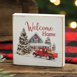 Welcome Home Vintage Red Truck Square Block