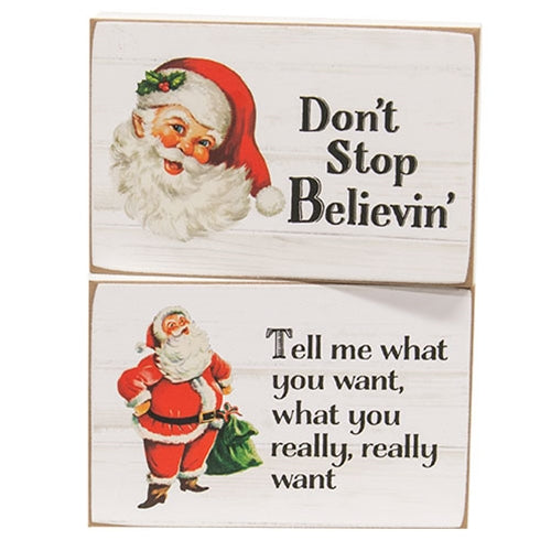 Don't Stop Believin Santa Block Sign 2 Asstd.