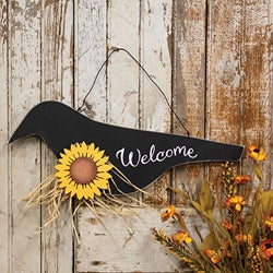 Wooden Crow w/Sunflower Welcome Sign