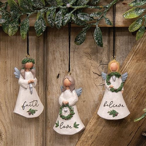 3/Set Believe/Love/Faith Resin Angel Ornaments