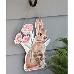 *Happy Easter Floral Bunny Metal Hanging Sign