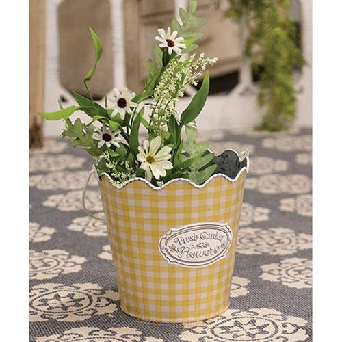 Fresh Garden Flowers Yellow Gingham Bucket