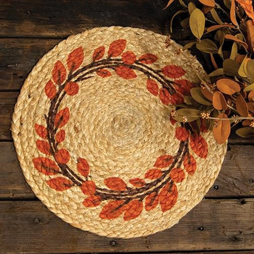 Fall Leaves Wreath Jute Table Mat