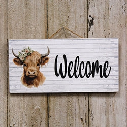 Pretty Highland Welcome Hanging Sign