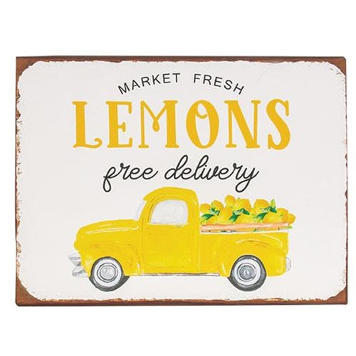 Market Fresh Lemons Truck Distressed Metal Sign