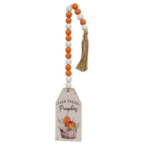 Farm Fresh Pumpkins Beaded Wood Tag