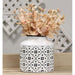 Black & White Floral Patterned Metal Vase Short